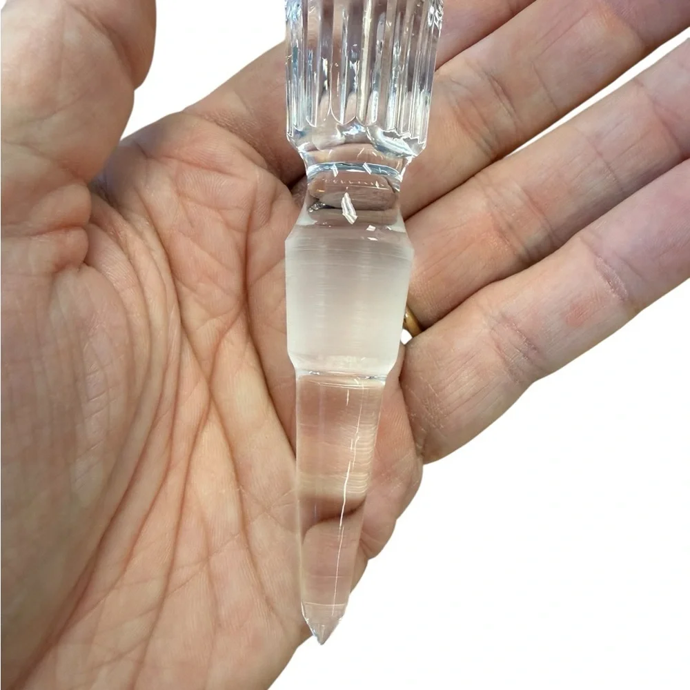 Heavy Cut Crystal Perfume Bottle w/ Long Faceted Stopper Starburst Base